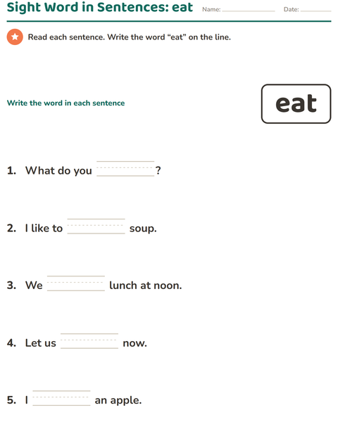 Preview of Sight Words worksheet for kindergarten