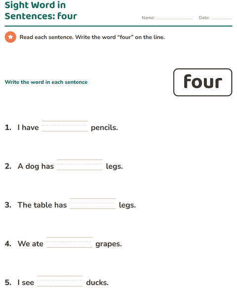 Preview of Sight Words worksheet for kindergarten