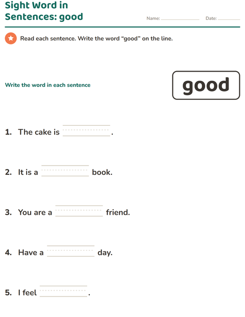 Preview of Sight Words worksheet for kindergarten
