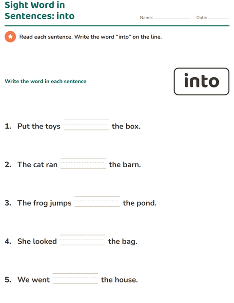 Preview of Sight Words worksheet for kindergarten