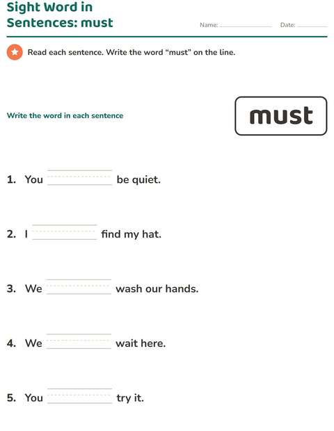 Preview of Sight Words worksheet for kindergarten