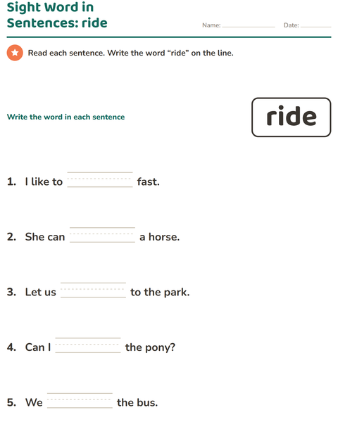 Preview of Sight Words worksheet for kindergarten