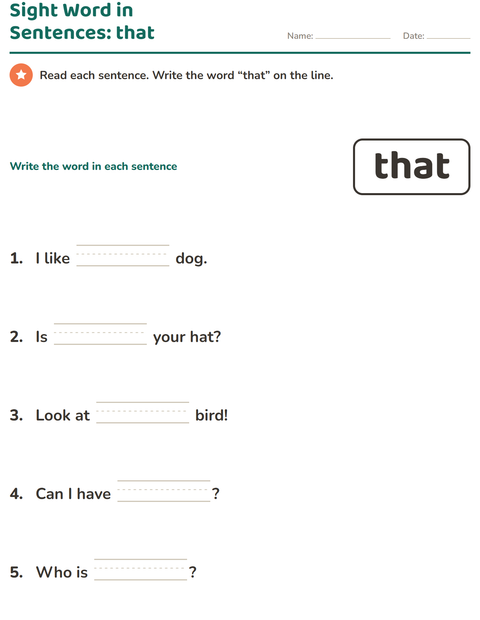 Preview of Sight Words worksheet for kindergarten