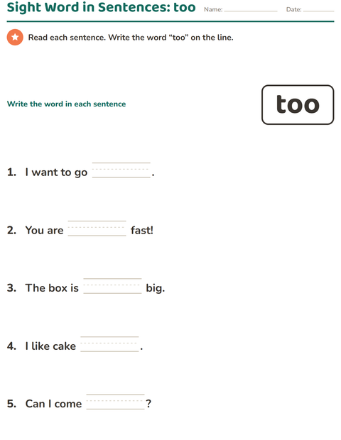 Preview of Sight Words worksheet for kindergarten