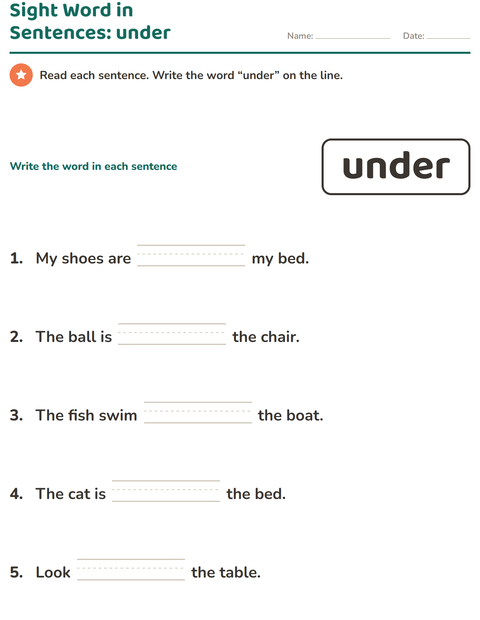 Preview of Sight Words worksheet for kindergarten