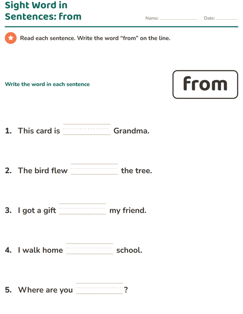 Preview of Sight Words worksheet for kindergarten