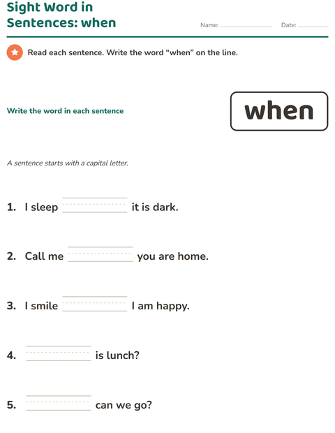 Preview of Sight Words worksheet for kindergarten