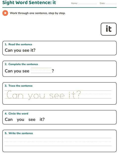 Preview of Sight Words worksheet for kindergarten