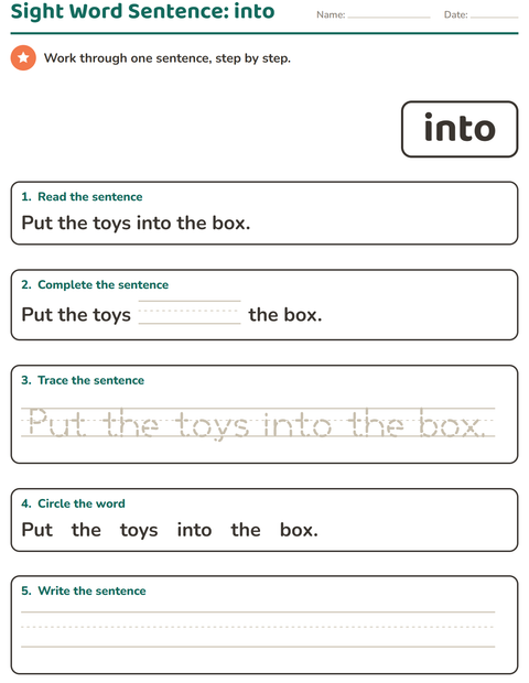 Preview of Sight Words worksheet for kindergarten