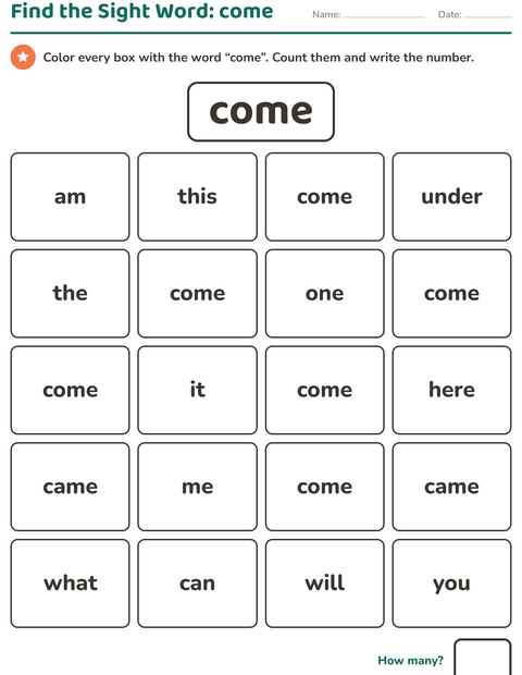 Preview of Sight Words worksheet for kindergarten