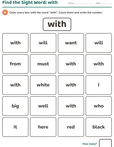Preview of Sight Words worksheet for kindergarten