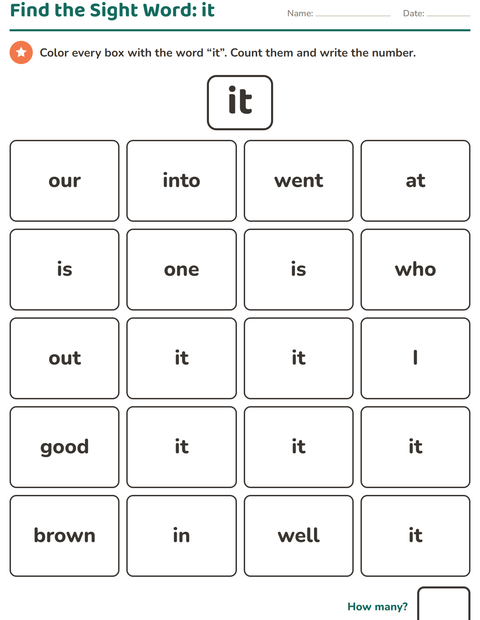 Preview of Sight Words worksheet for kindergarten