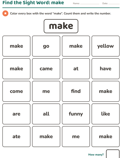 Preview of Sight Words worksheet for kindergarten