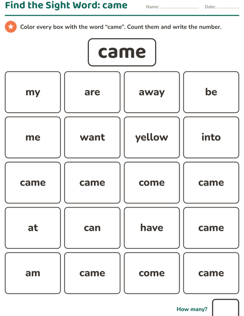 Preview of Sight Words worksheet for kindergarten