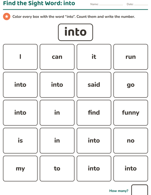 Preview of Sight Words worksheet for kindergarten