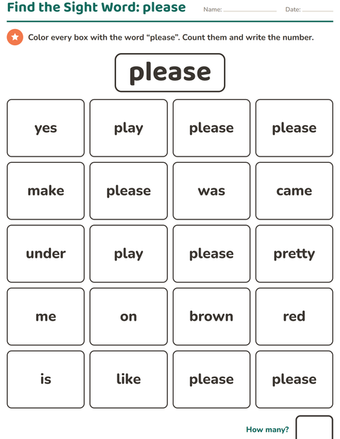 Preview of Sight Words worksheet for kindergarten