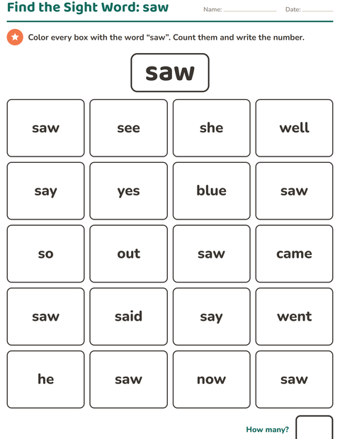Preview of Sight Words worksheet for kindergarten