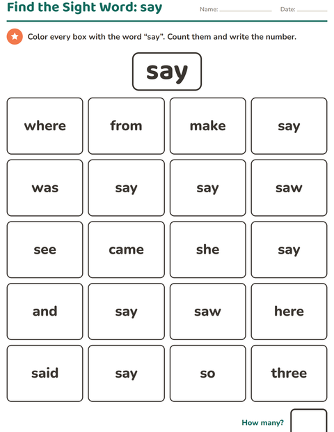 Preview of Sight Words worksheet for kindergarten