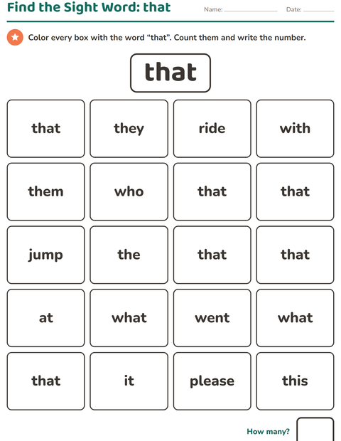Preview of Sight Words worksheet for kindergarten
