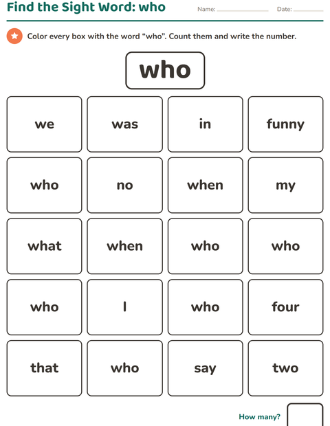 Preview of Sight Words worksheet for kindergarten