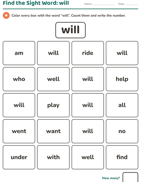Preview of Sight Words worksheet for kindergarten
