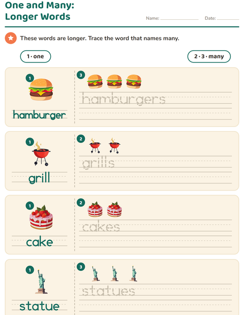 Preview of Singular and Plural worksheet featuring 4th of July for kindergarten