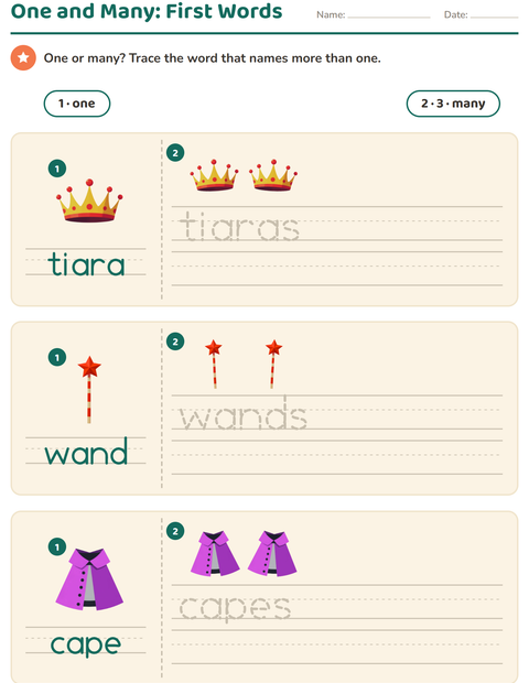 Preview of Singular and Plural worksheet featuring Accessories for kindergarten