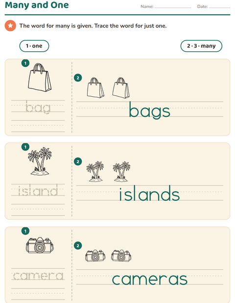Preview of Singular and Plural worksheet featuring Beach BW 2 for kindergarten