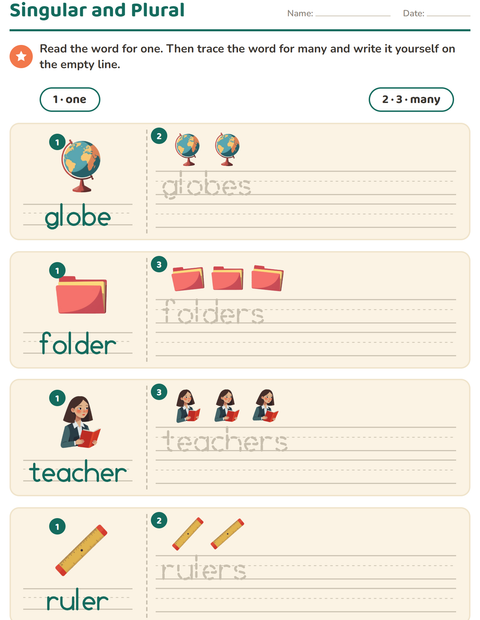 Preview of Singular and Plural worksheet featuring Classroom for kindergarten