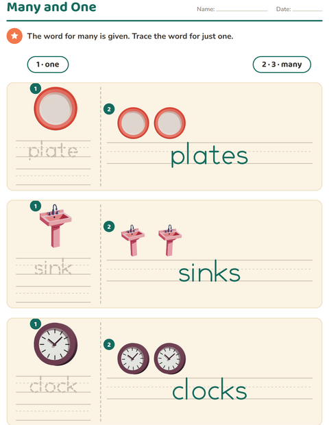 Preview of Singular and Plural worksheet featuring Around the House for kindergarten