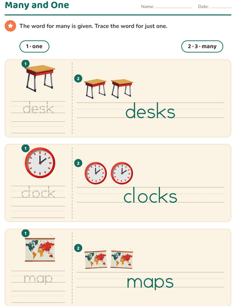 Preview of Singular and Plural worksheet featuring Classroom for kindergarten