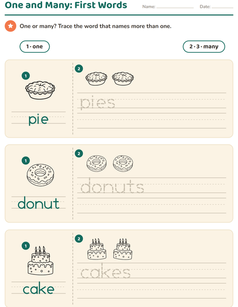 Preview of Singular and Plural worksheet featuring Dessert (B&W) for kindergarten