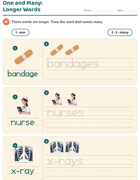 Preview of Singular and Plural worksheet featuring Hospital for kindergarten