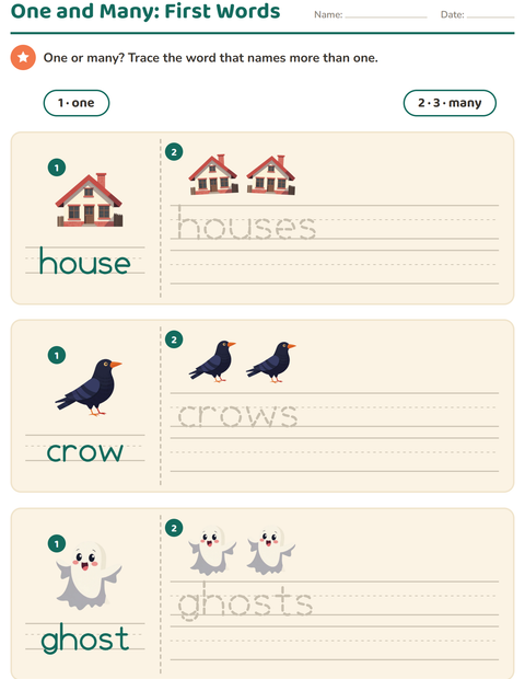 Preview of Singular and Plural worksheet featuring Miscellaneous for kindergarten