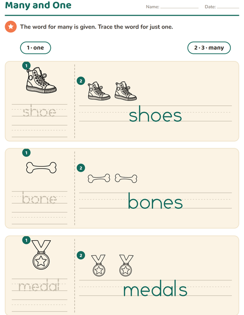 Preview of Singular and Plural worksheet featuring Objects BW for kindergarten
