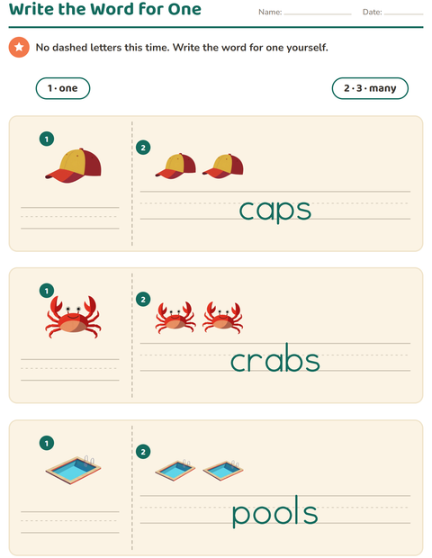 Preview of Singular and Plural worksheet featuring Summer for kindergarten
