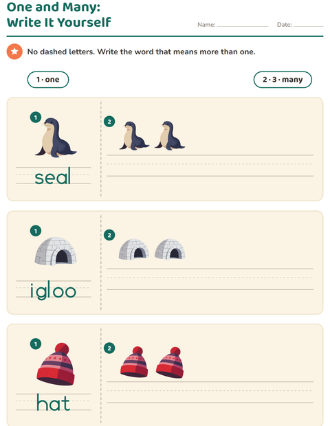 Preview of Singular and Plural worksheet featuring Winter for kindergarten