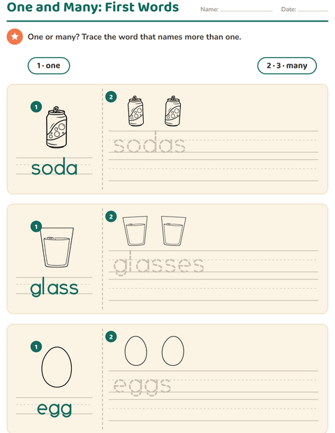 Preview of Singular and Plural worksheet featuring Food BW 3 for kindergarten