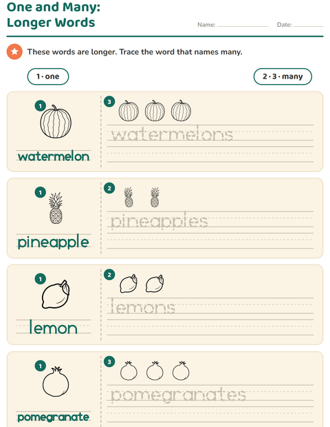 Preview of Singular and Plural worksheet featuring Fruits BW for kindergarten