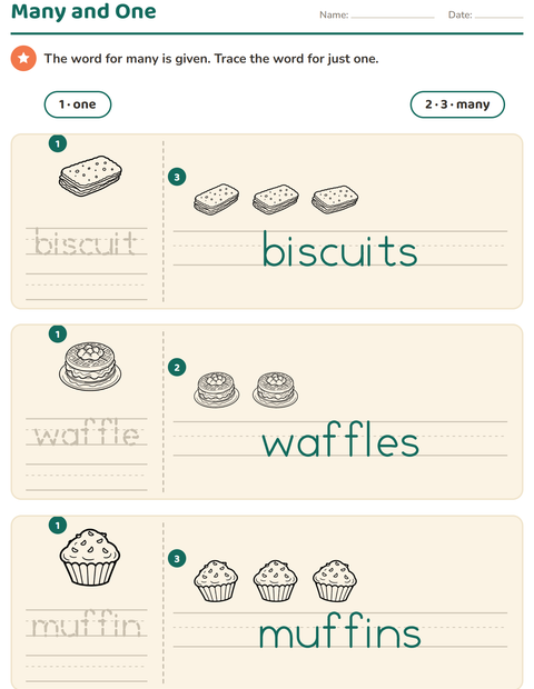 Preview of Singular and Plural worksheet featuring Dessert (B&W) for kindergarten