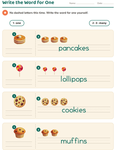 Preview of Singular and Plural worksheet featuring Desserts and Sweets for kindergarten