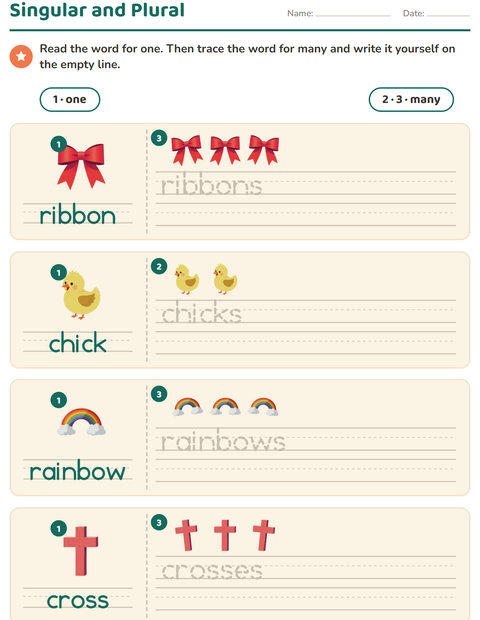 Preview of Singular and Plural worksheet featuring Easter for kindergarten