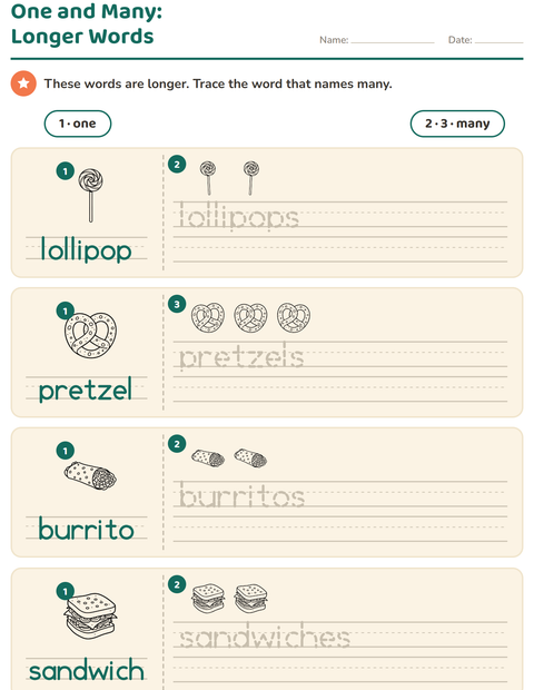 Preview of Singular and Plural worksheet featuring Food BW for kindergarten