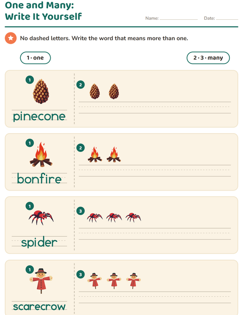 Preview of Singular and Plural worksheet featuring Miscellaneous for kindergarten