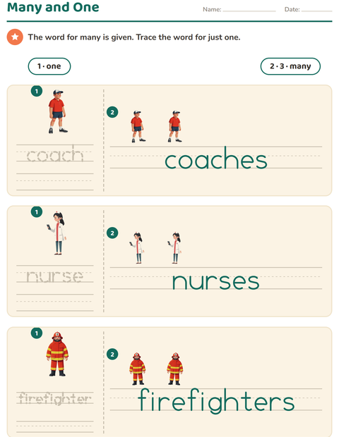 Preview of Singular and Plural worksheet featuring Occupations for kindergarten
