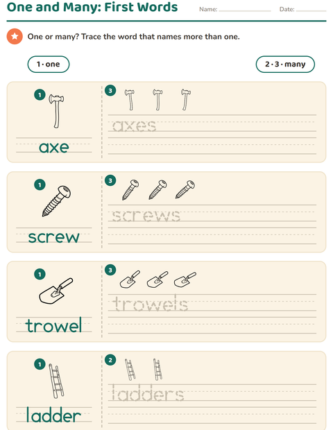 Preview of Singular and Plural worksheet featuring Tools BW for kindergarten