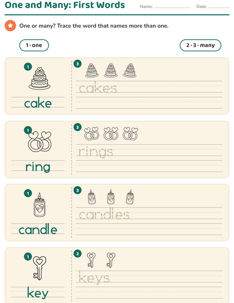 Preview of Singular and Plural worksheet featuring Valentine BW for kindergarten