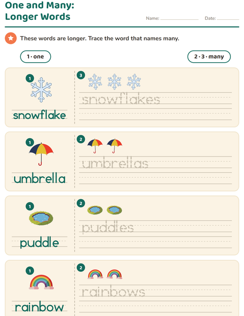 Preview of Singular and Plural worksheet featuring Weather for kindergarten