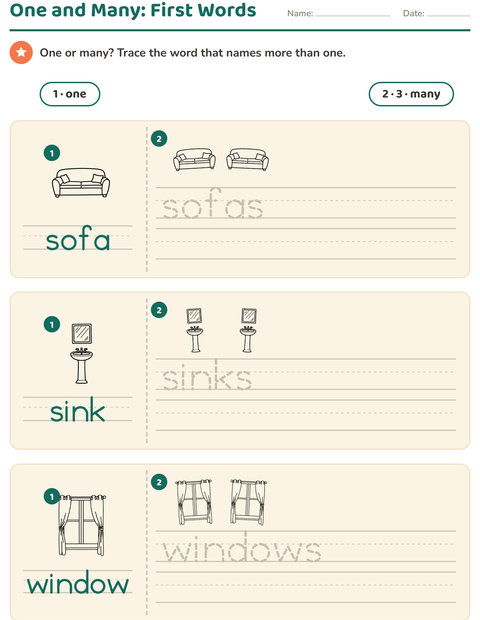 Preview of Singular and Plural worksheet featuring Household BW for kindergarten