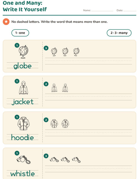 Preview of Singular and Plural worksheet featuring Objects BW for kindergarten